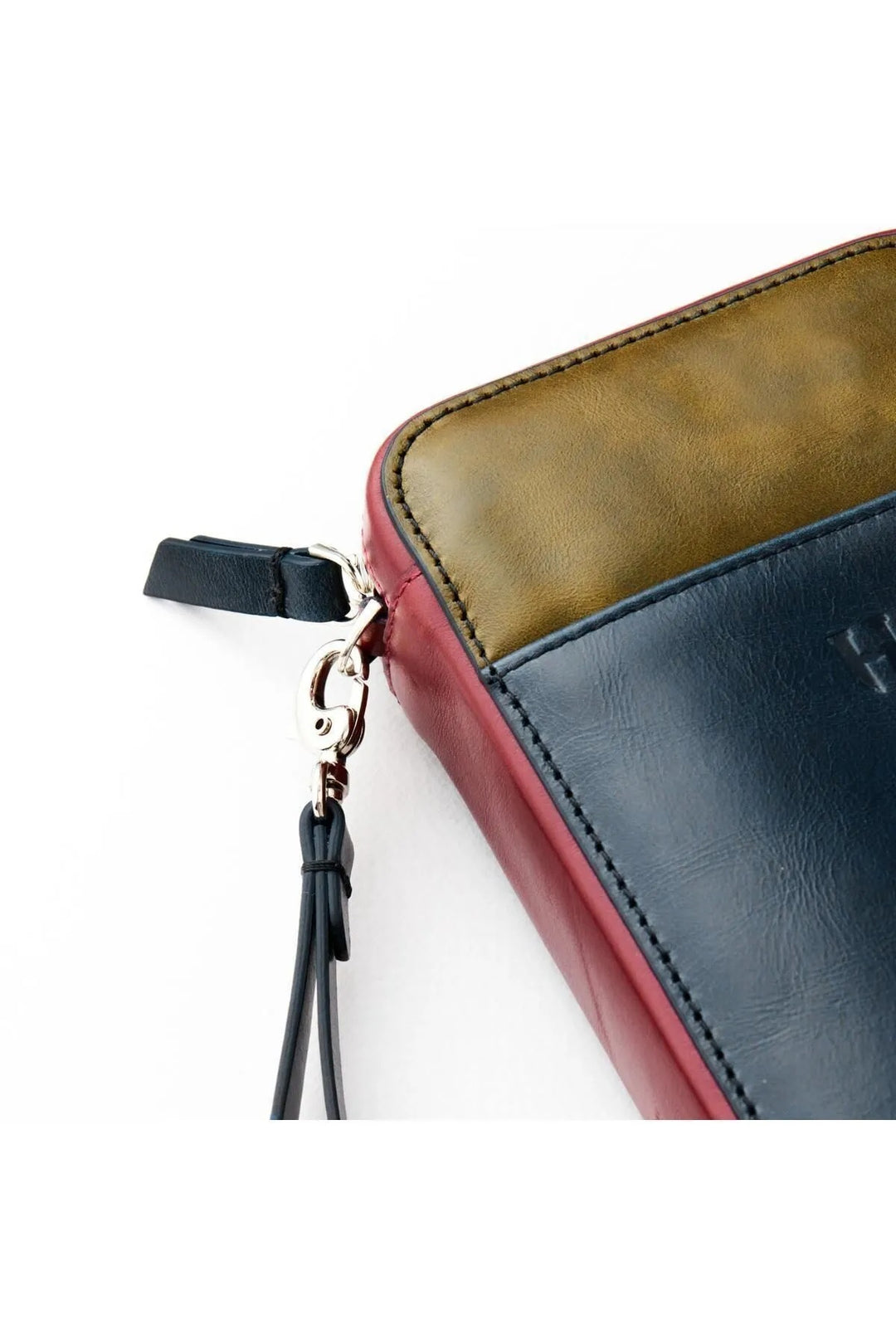 Helmbrook Sac Carlye en cuir véritable bleu marine kaki unisexe zippé Rfid protégé avec bracelet à poche sur le devant