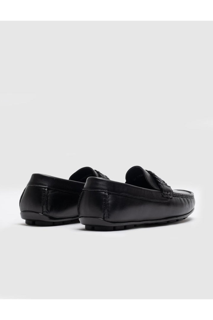 Cabani Shoes Mocassin homme en cuir véritable noir à boucle - Noir