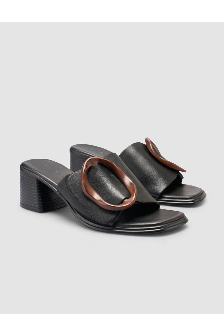 Cabani Shoes Sandales pour femmes noires avec détail de boucle en cuir véritable 100% - Multicolore