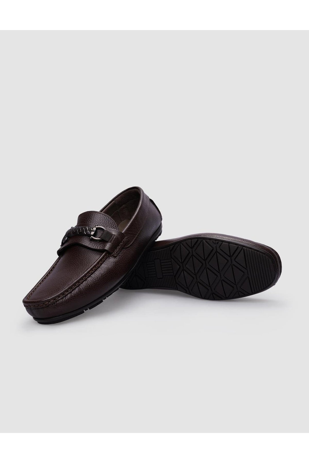 Cabani Shoes %100 Cuir véritable Mocassins pour hommes à boucle marron - Marron
