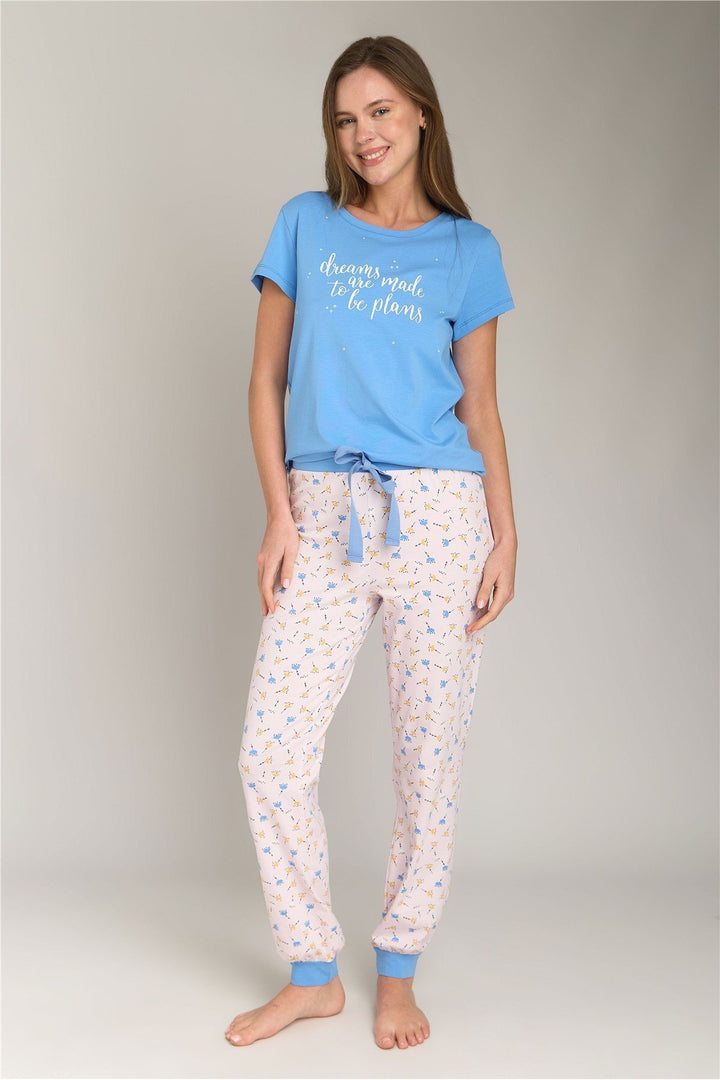 Lovely Things Ensemble de pyjamas avec t-shirt tricoté à manches courtes DREAM - Bleu clair