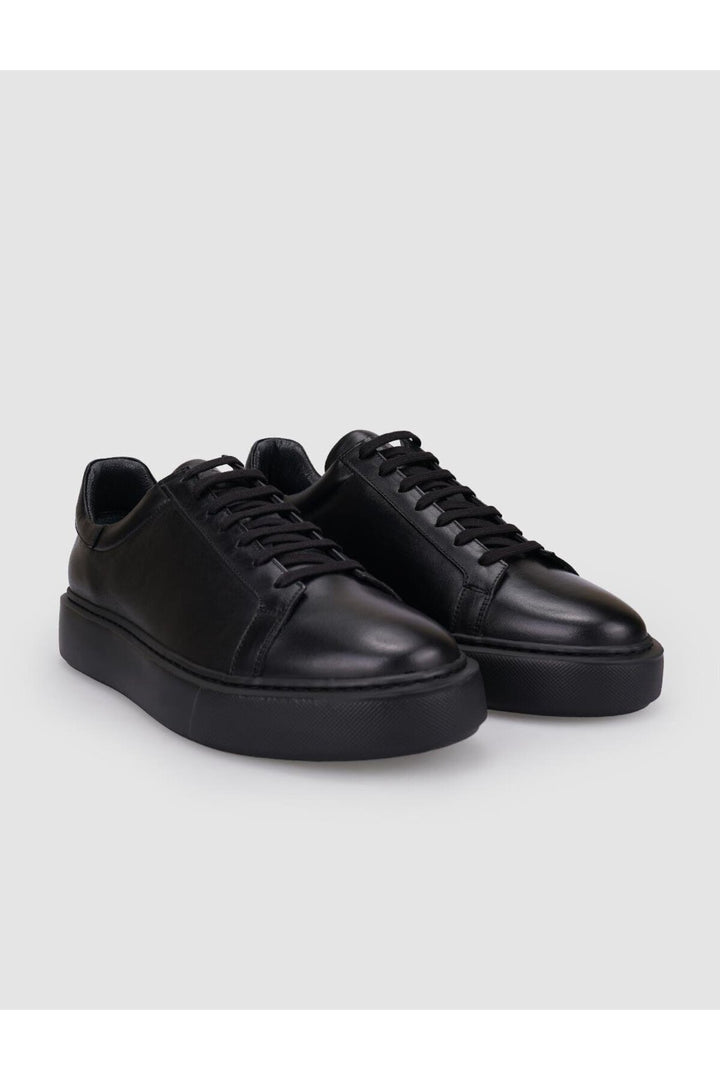 Cabani Shoes Chaussures de sport pour hommes en cuir véritable noir à lacets 100% - Noir