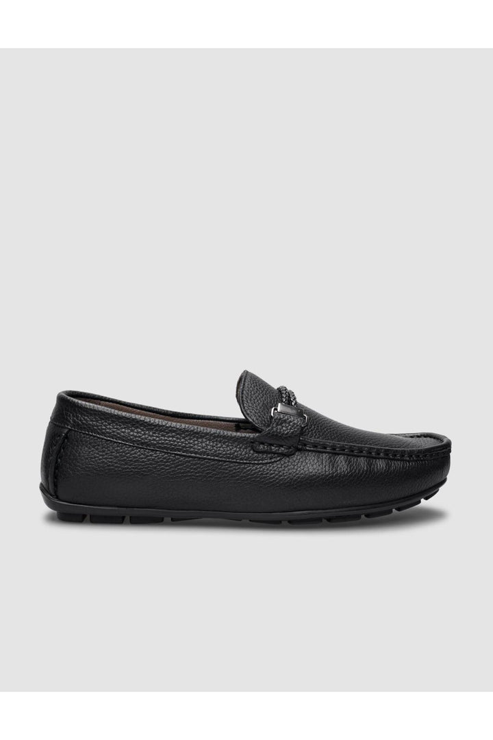 Cabani Shoes Chaussures Loafer pour hommes en cuir véritable noir avec semelle en caoutchouc - Noir