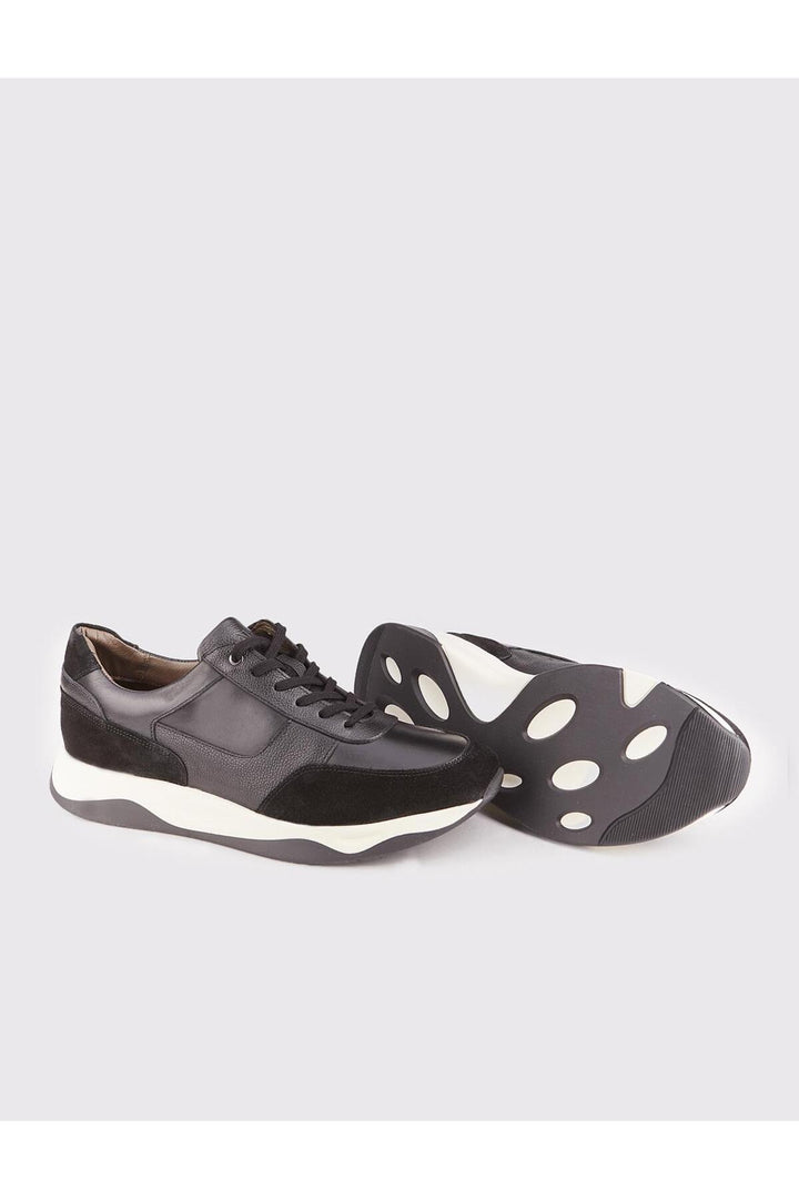 Cabani Shoes Baskets de sport pour homme en cuir véritable noir avec semelle en caoutchouc léger à lacets. - Noir