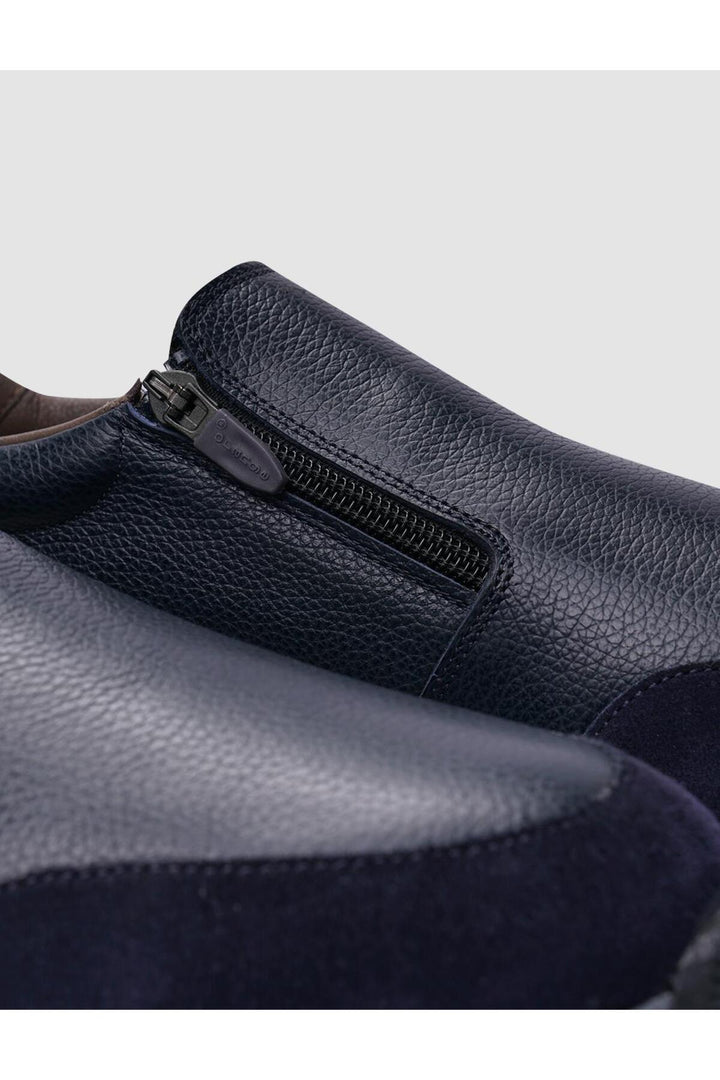 Cabani Shoes %100 Cuir véritable Baskets pour hommes zippées Bleu marine - Bleu marine