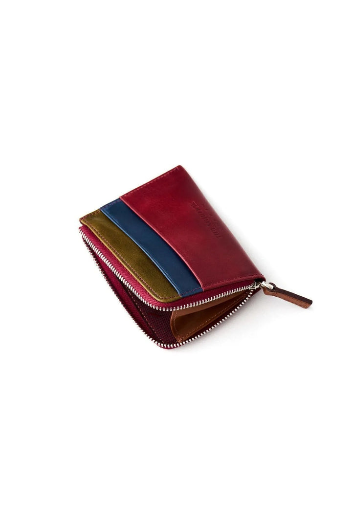 Helmbrook Porte-cartes zippé en cuir véritable pour homme avec protection RFID Seward Burgundy Plus