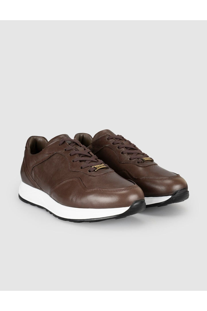 Cabani Shoes Baskets décontractées pour hommes en cuir véritable marron - Marron