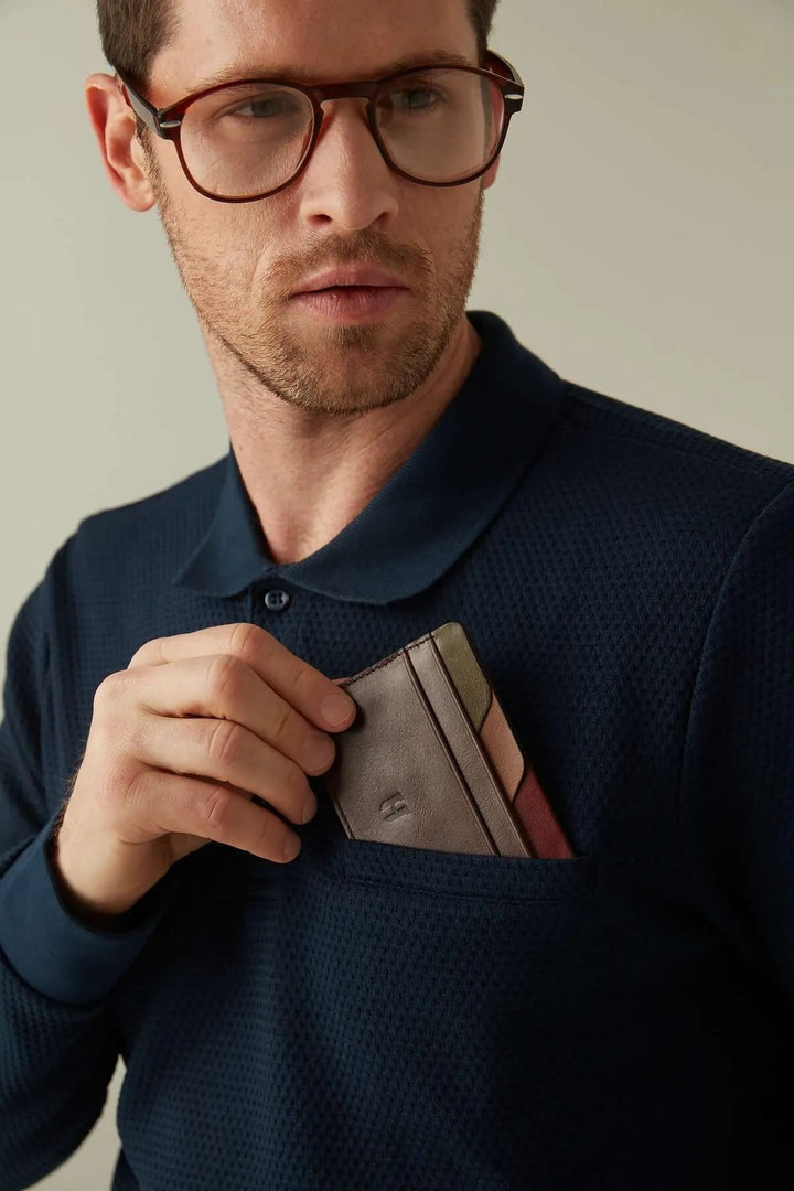 Helmbrook Porte-cartes mince en cuir véritable pour homme avec protection RFID Elton Coffee Plus
