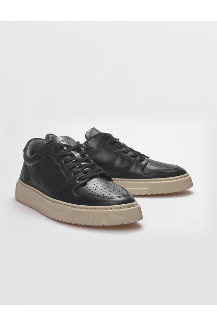 Cabani Shoes Chaussures de sport pour hommes en cuir véritable noires à lacets - Noir