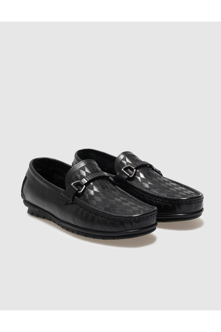 Cabani Shoes Mocassin pour homme en cuir véritable avec fourrure noire - Noir