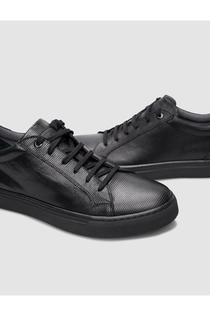 Cabani Shoes % 100 Cuir véritable Baskets pour hommes noires à lacets - Noir