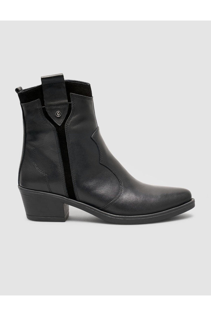 Cabani Shoes Bottines western pour femmes en cuir 100 % noir - Noir