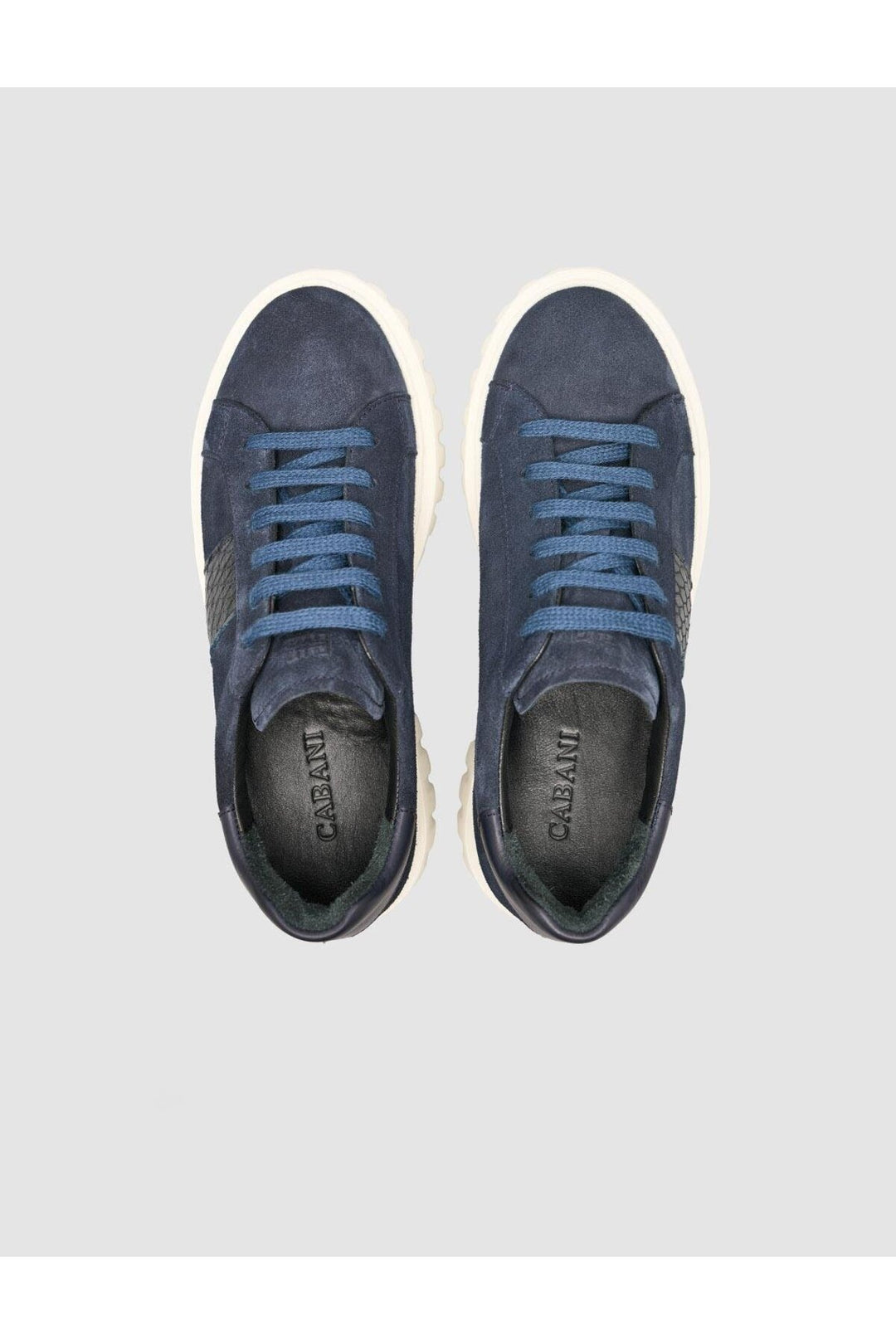 Cabani Shoes Baskets pour femmes en croco en suède à lacets Bleu marine - Bleu marine