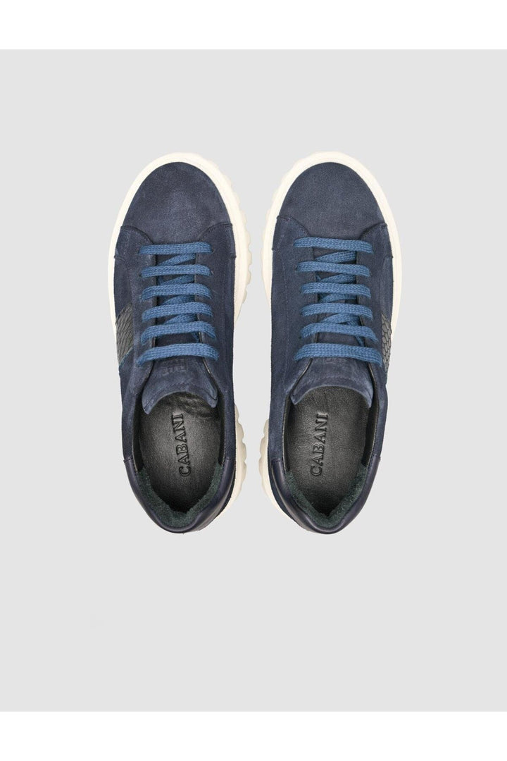 Cabani Shoes Baskets pour femmes en croco en suède à lacets Bleu marine - Bleu marine