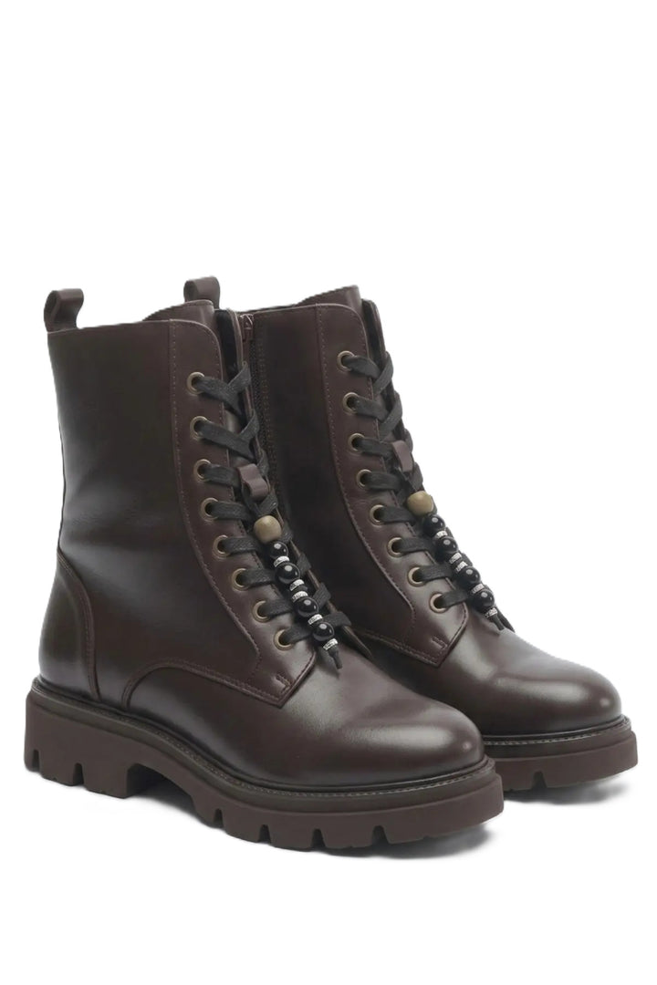 Wavelys ELCHE Bottes à lacets pour femmes en cuir véritable marron, confortables et pratiques avec fermeture éclair. - Marron