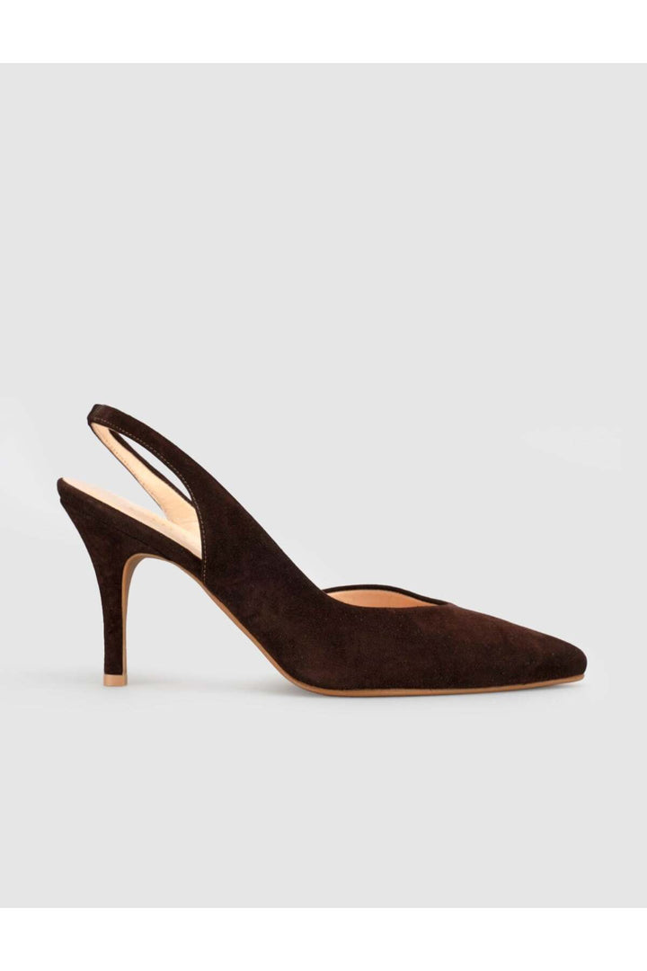 Cabani Shoes Escarpins à talons aiguilles pour femmes en cuir suédé véritable marron avec bride arrière. - Marron