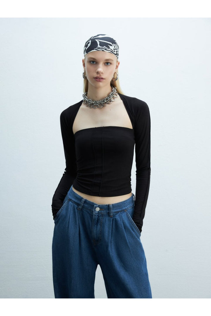 LTB Sweatshirt noir crop à manches longues et sans bretelles - Noir