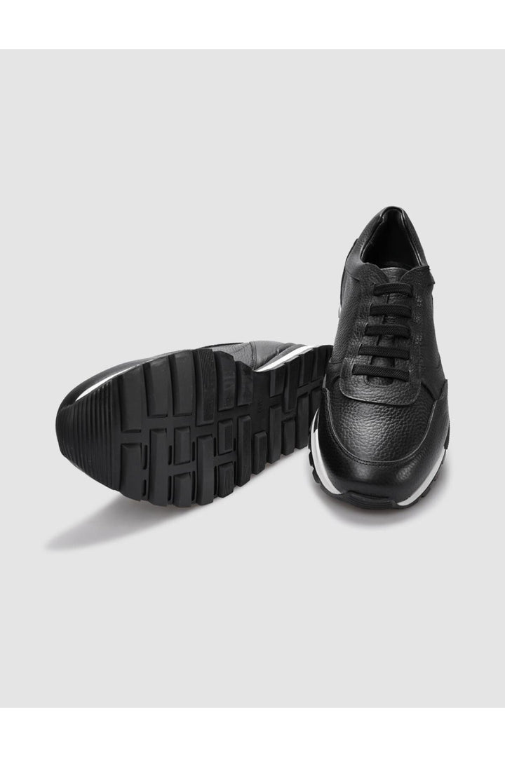 Cabani Shoes Laganza Chaussures de sport pour hommes en cuir véritable noir et blanc à lacets (120021-2236) - Noir