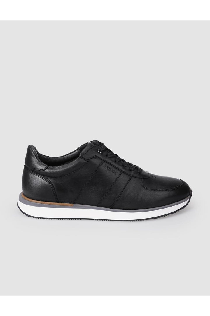 Cabani Shoes Chaussures de sport pour hommes en cuir véritable noir à lacets 100% - Noir