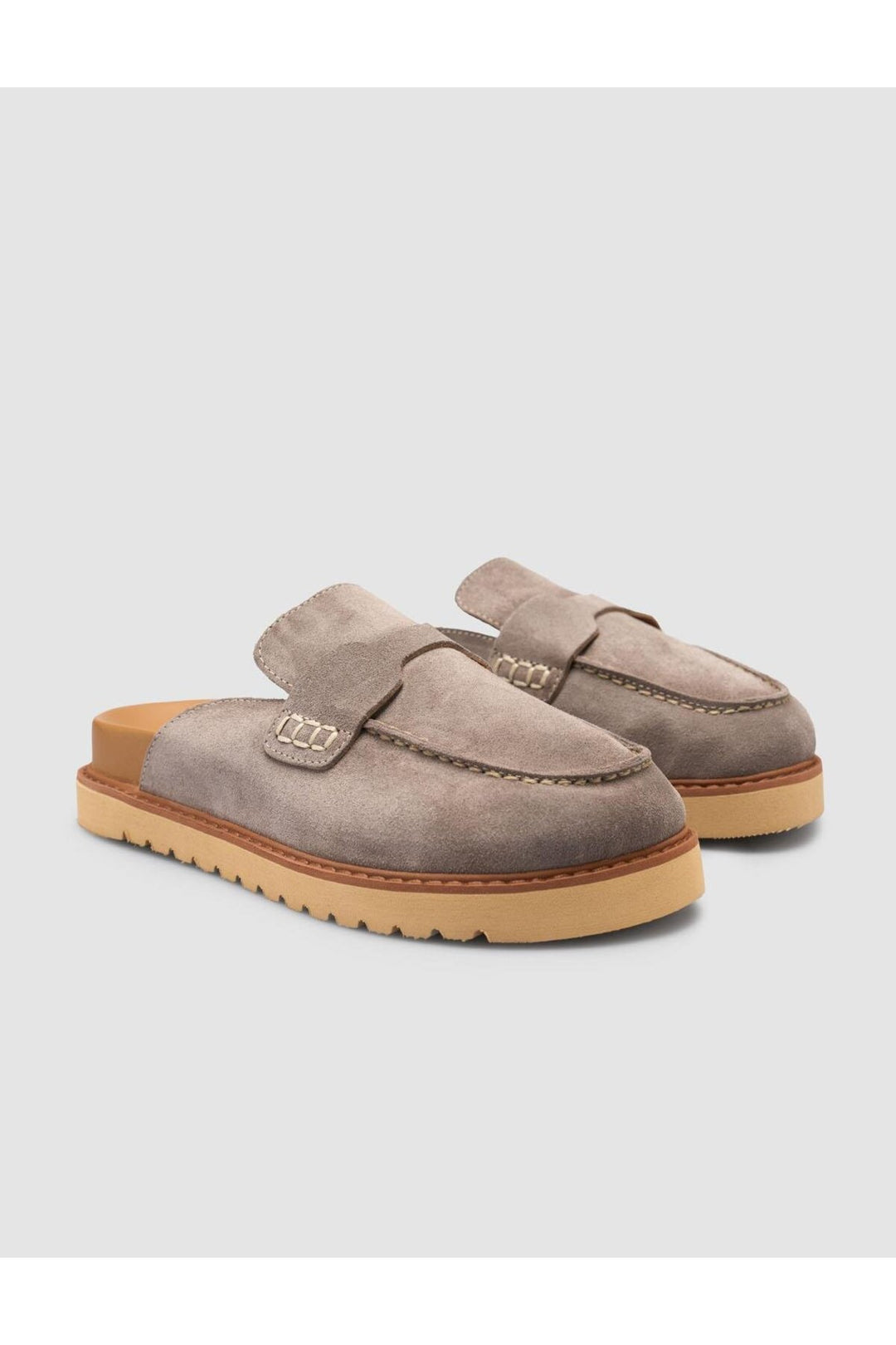 Cabani Shoes %100 Cuir Véritable Daim Femme Sandales - Pierre