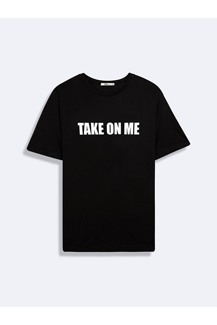 LTB T-shirt noir à col zéro imprimé avec slogan et manches courtes