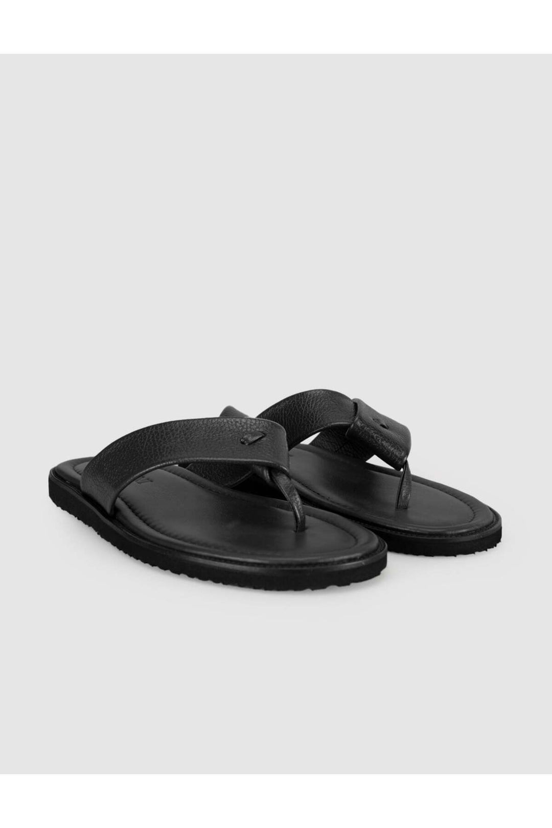 Cabani Shoes Sandales en cuir véritable noires pour hommes à entre-doigts - Noir