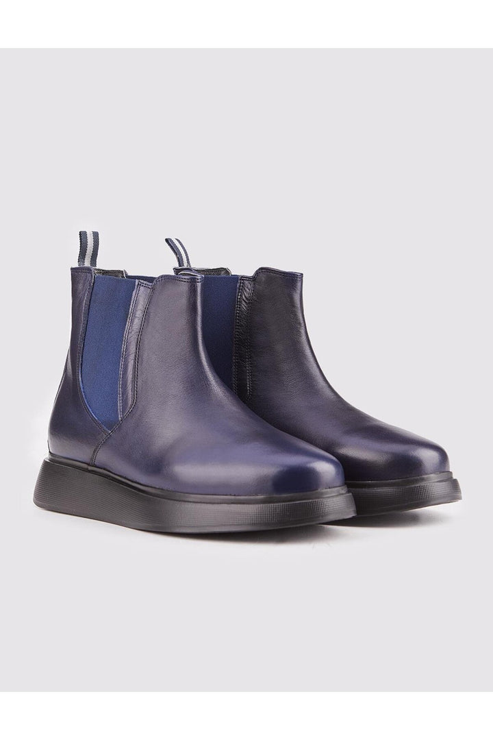 Cabani Shoes Bottines pour hommes en cuir véritable avec semelle légère en bleu marine. - Bleu marine
