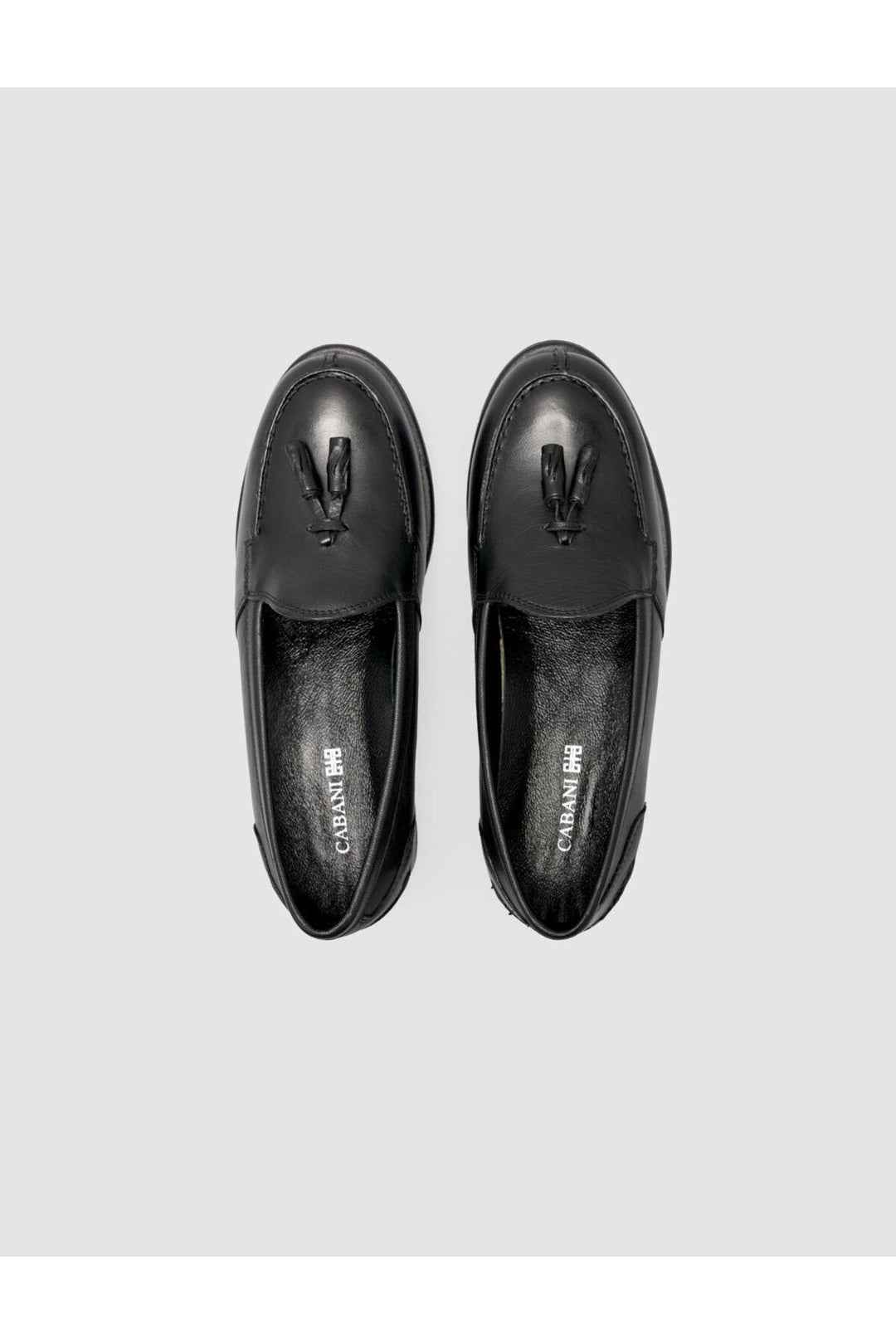 Cabani Shoes Loafer femme en cuir véritable noir avec franges à 100%. - Noir