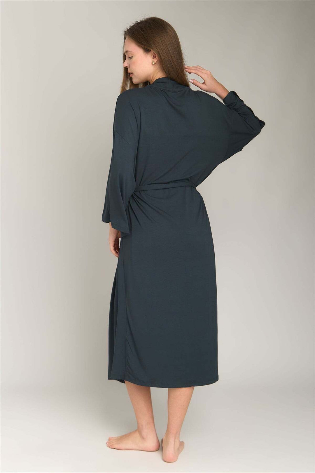 Lovely Things Robe de chambre longue en maille ELLA - Anthracite