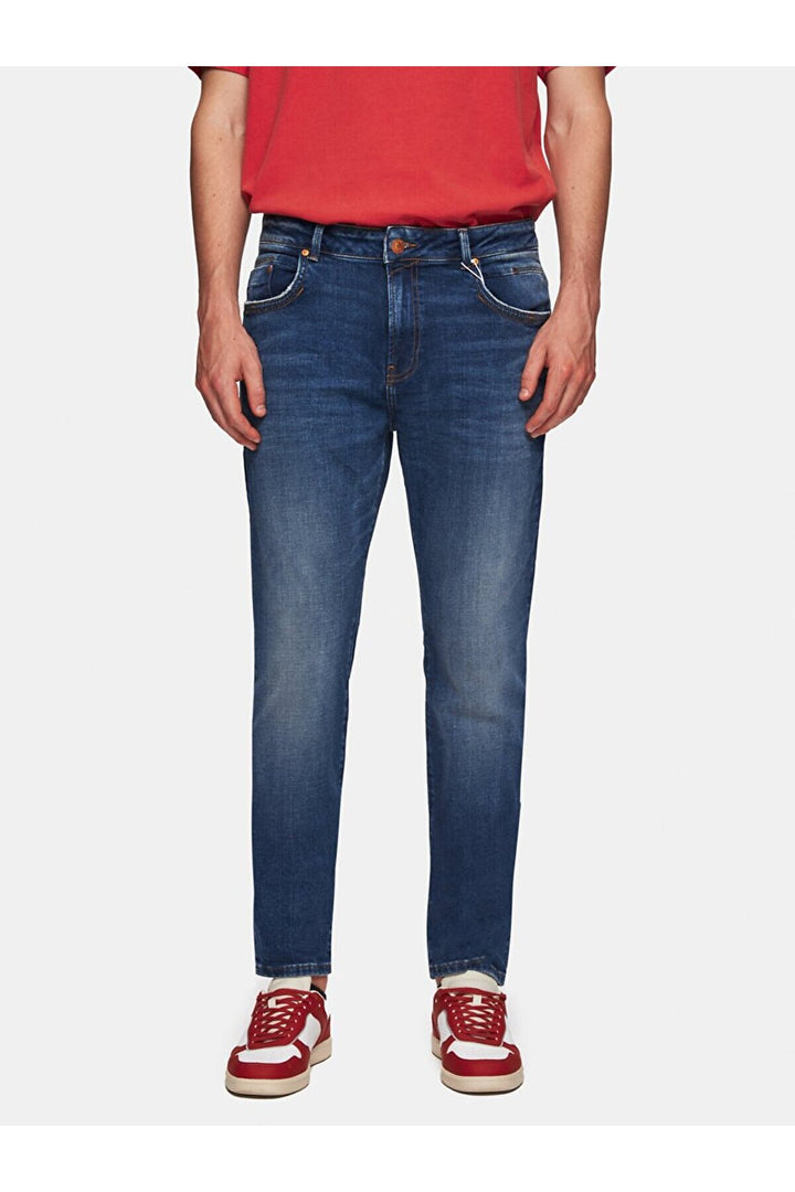 LTB Servando 601 Jean Pantolon à Taille Basse, Jambe Étroite et Large - Foncé Bleu_55656