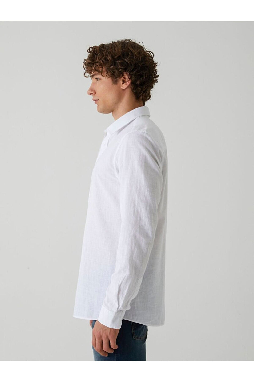 LTB Chemise blanche à manches longues regular aspect lin imprimé