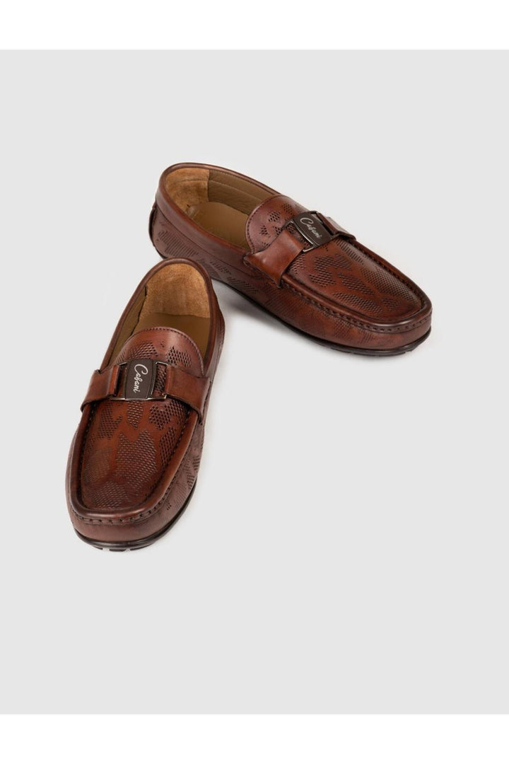 Cabani Shoes Mocassins pour hommes en cuir véritable avec détails de ceinture marron - Multicolore