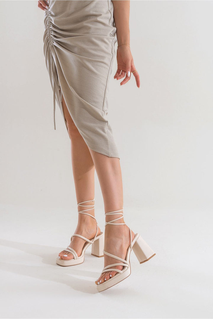 Wavelys Sandales à talons plateforme à lanières et à cordon pour femmes Carisa Platform Gate Shoes - Crème