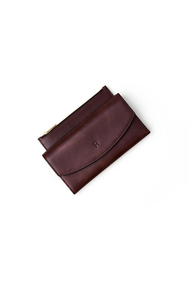 helmbrook Porte-cartes en cuir pour femme Ashley avec fermeture à glissière protégée par RFID Porte-cartes à compartiments multiples marron