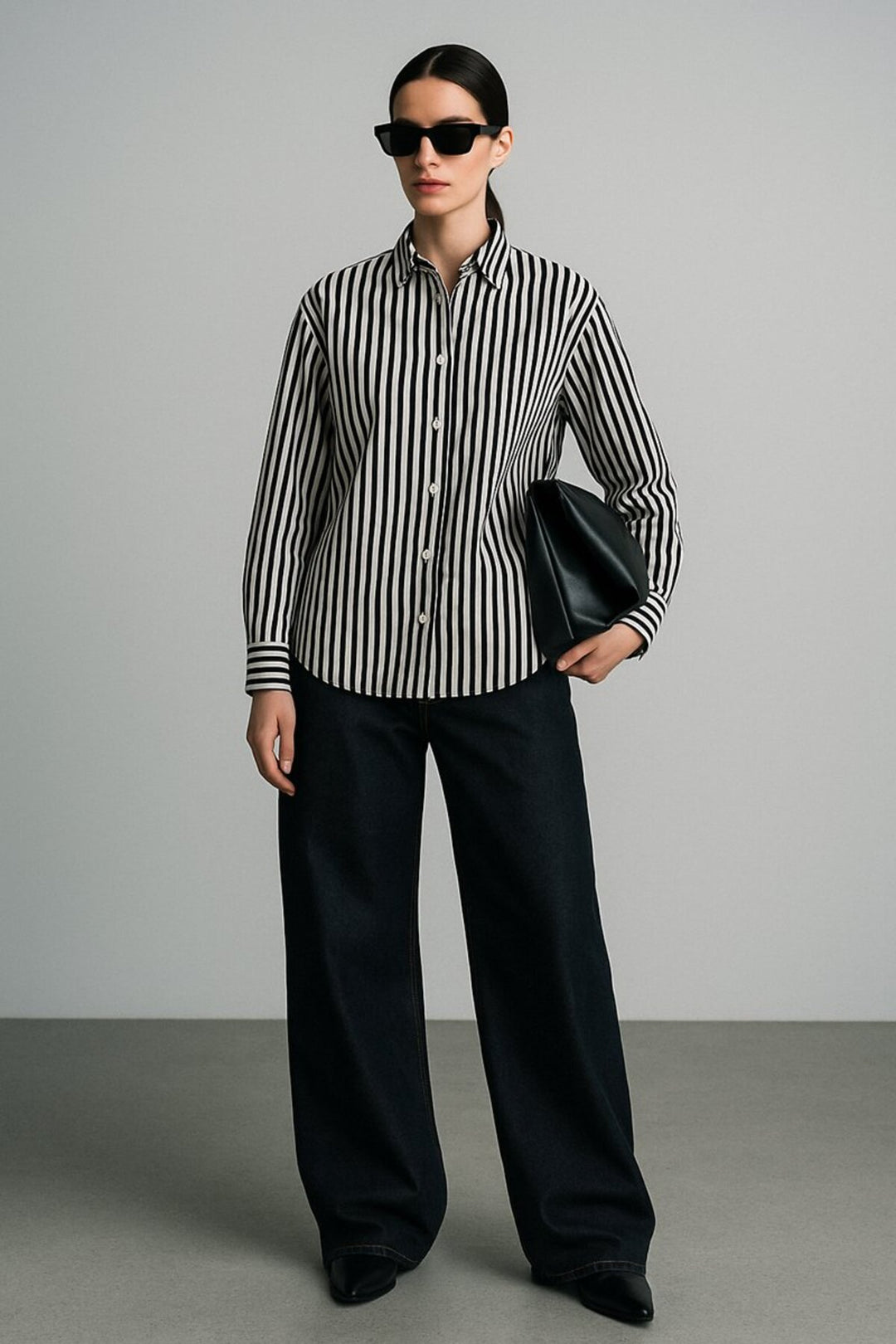 LTB Chemise noire rayée à manches longues et boutonnée sur le devant