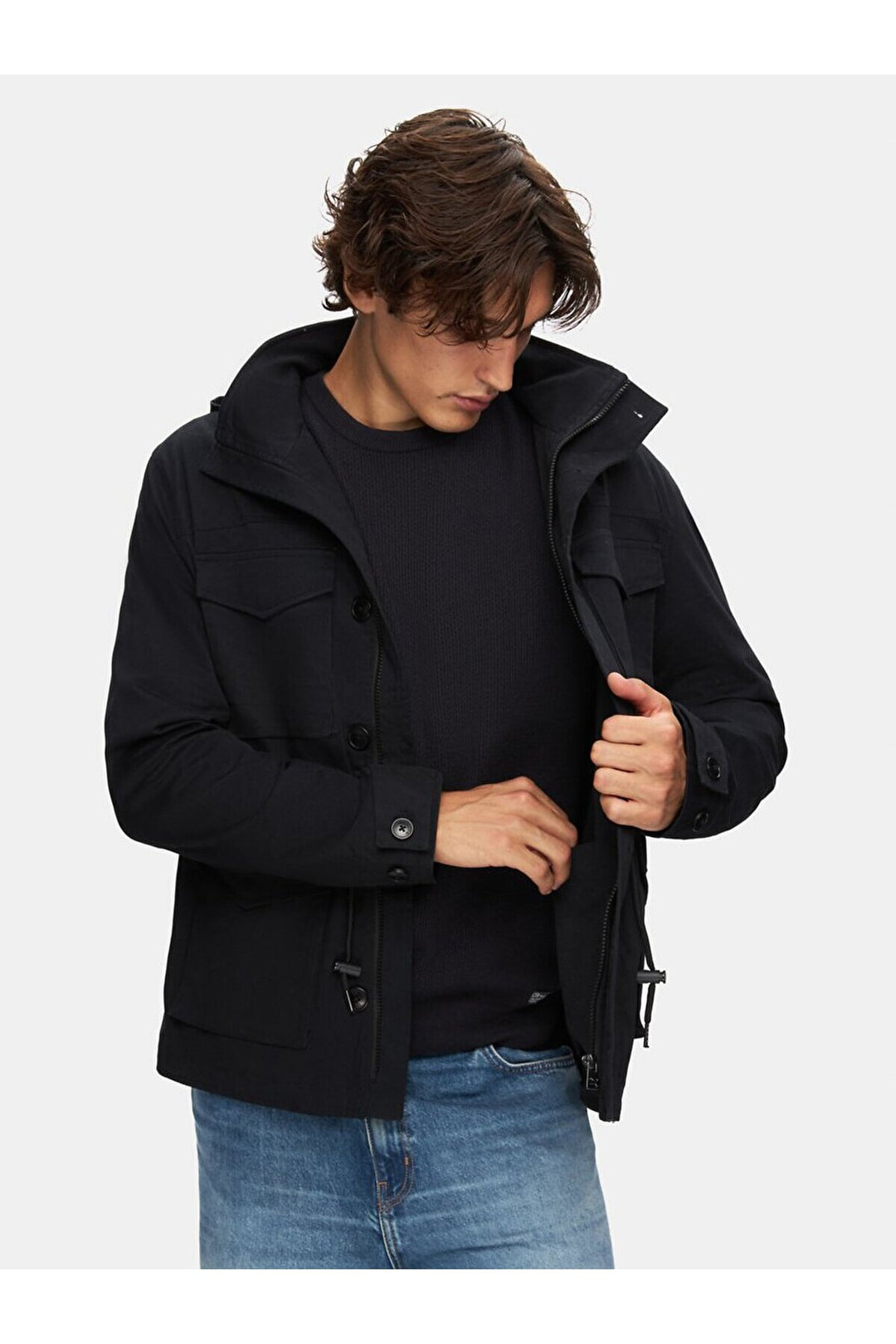 LTB Manteau à capuche uni bleu marine