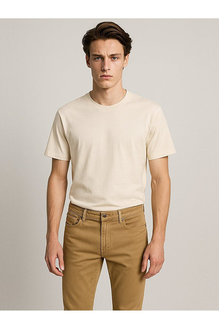 LTB T-shirt crème pressé à col zéro et manches courtes
