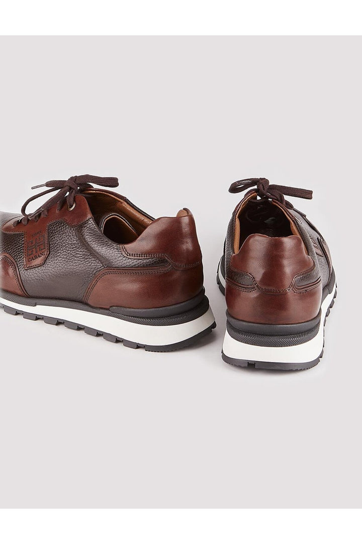 Cabani Shoes Chaussures de sport pour hommes en cuir véritable, design spécial, marron avec lacets. - Marron