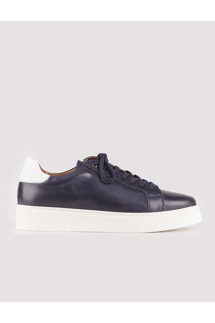 Cabani Shoes Chaussures de sport pour hommes en cuir véritable bleu marine à lacets avec détails de couture sur les côtés. - Bleu marine