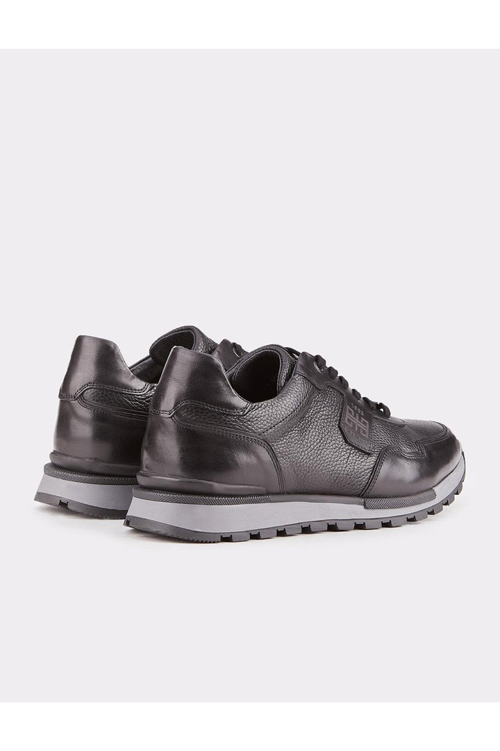 Cabani Shoes Chaussures de sport en cuir véritable noir à lacets pour homme, design spécial. - Noir