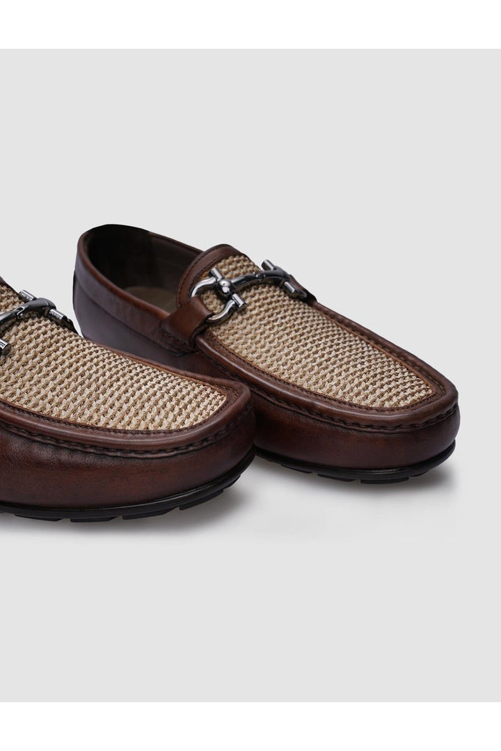 Cabani Shoes %100 Cuir véritable Mocassins pour hommes en cuir tressé marron - Marron