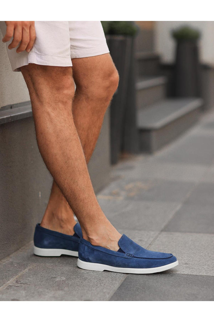 Cabani Shoes Chaussures de ville pour hommes en cuir véritable en suède bleu. - Bleu