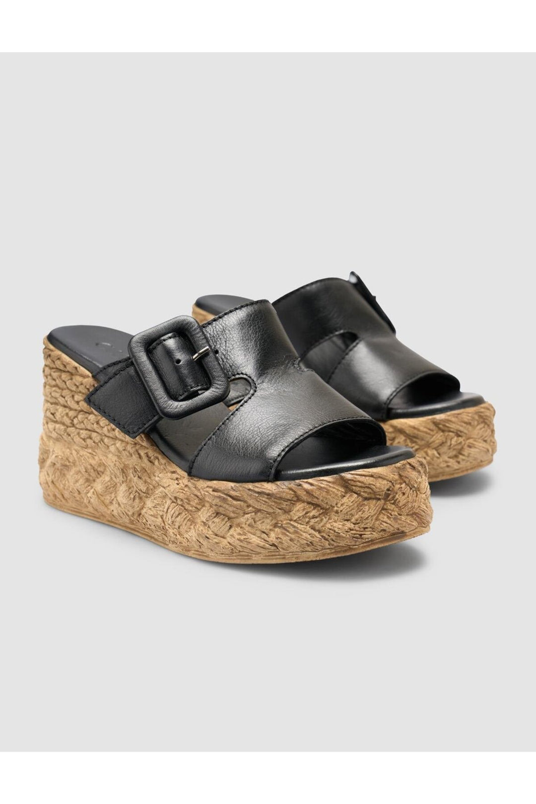 Cabani Shoes Sandales à talons compensés pour femmes en cuir véritable noir 100% - Multicolore