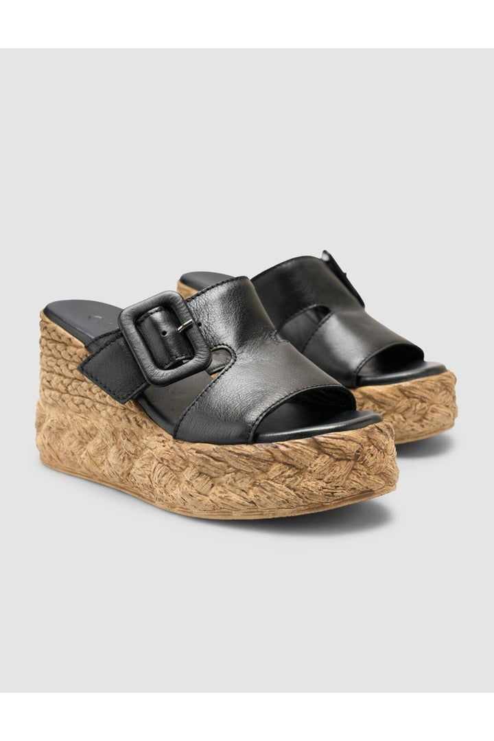 Cabani Shoes Sandales à talons compensés pour femmes en cuir véritable noir 100% - Multicolore