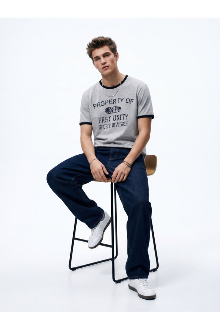 LTB T-shirt gris à détails biais imprimé varsity coupe relax - Gris