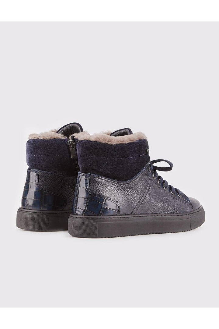 Cabani Shoes Bottines quotidiennes pour hommes en cuir véritable bleu marine avec fourrure. - Bleu marine