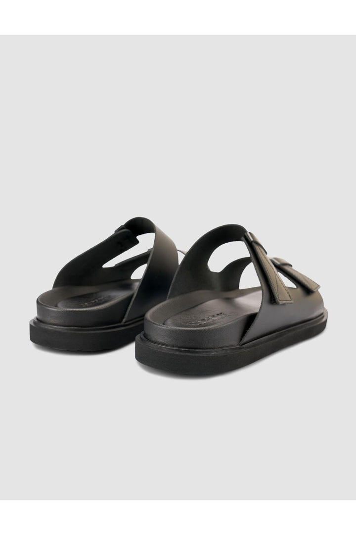 Cabani Shoes %100 Cuir véritable Sandales noires pour hommes à velcro - Noir