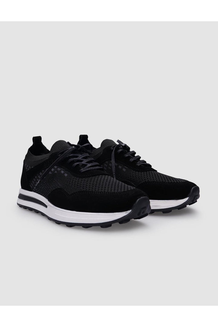 Cabani Shoes Chaussures de sport pour hommes en tricot noir avec lacets - Noir