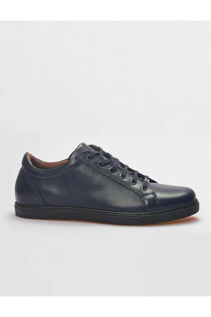 Cabani Shoes Baskets pour hommes en cuir véritable bleu marine à lacets - Bleu marine