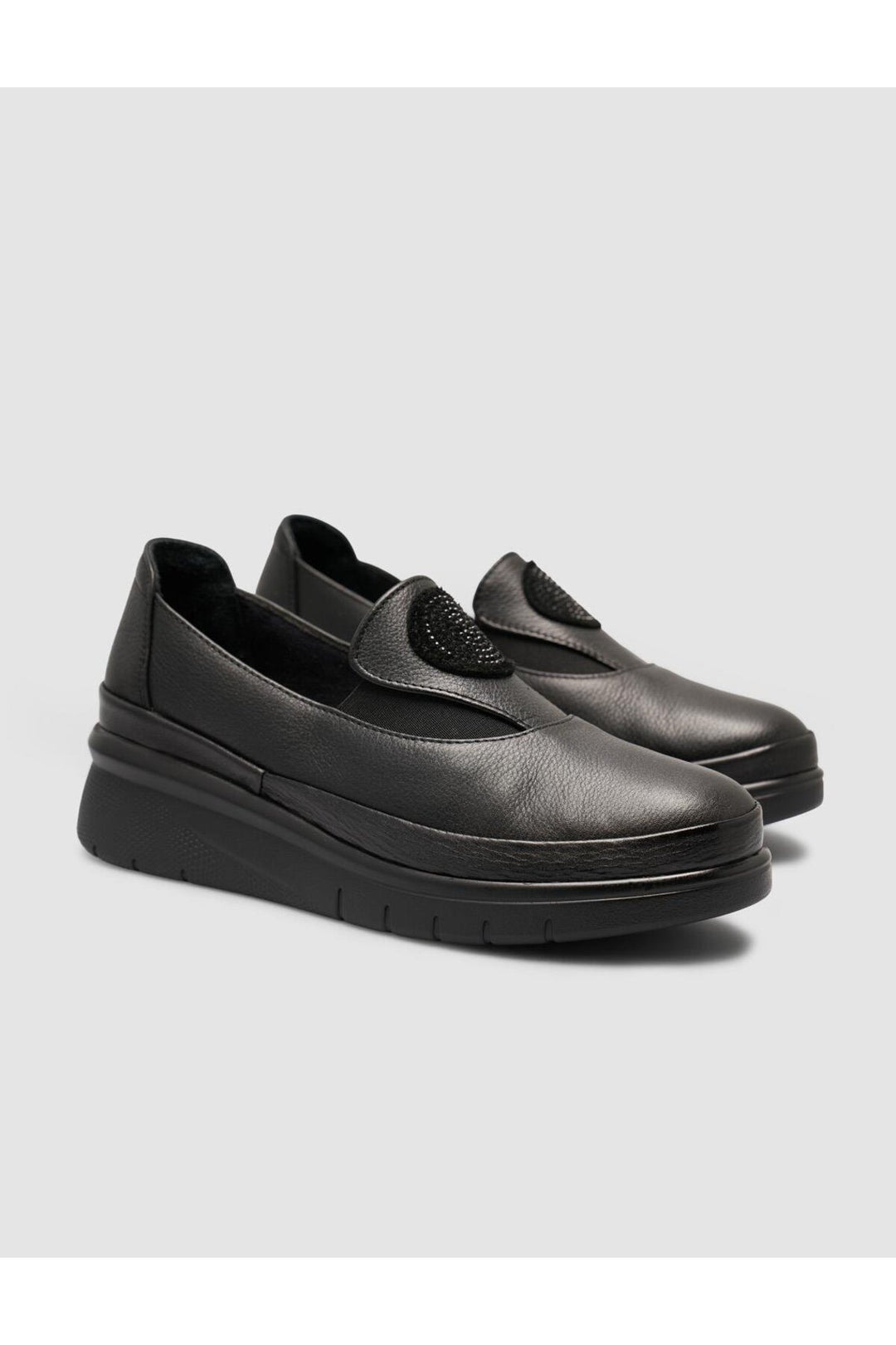 Cabani Shoes Chaussures confort femme noires en cuir véritable avec pierres, 100% cuir. - Noir
